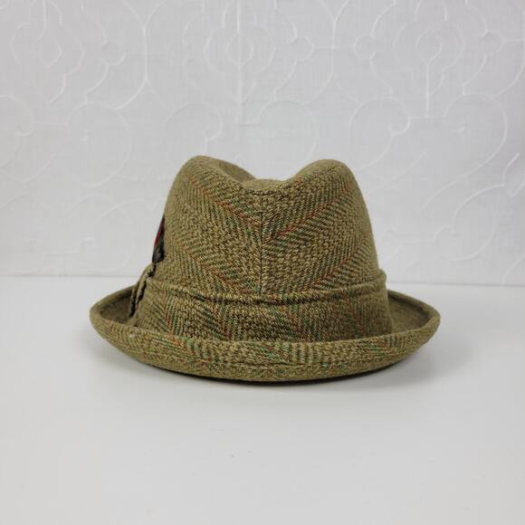 Vintage Richman Bros Fedora Trilby Hat Mens 7-7 1/8 Green Plaid Feathers Box - Picture 6 of 16